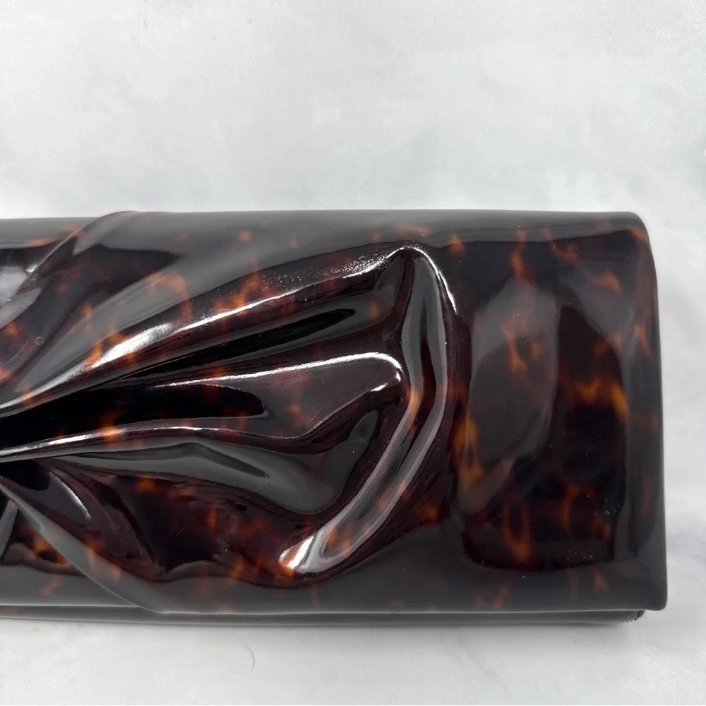 Christian Louboutin Tortoise Bow Patent Leather Clutch Purse Bag Leopard Formal